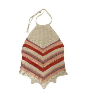 Pink Rose Set Womens M Crochet Halter Top And Shorts Cream Multicolor Festival